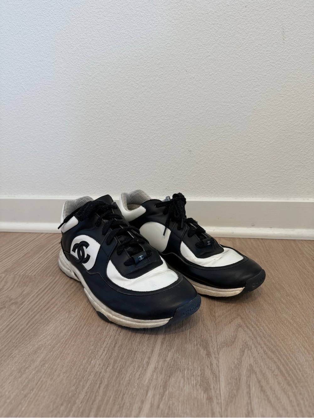 CHANEL Black and White Men's Sneakers with CC Logo